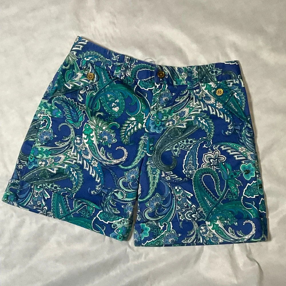 Lauren Ralph Lauren Paisley Turquoise Shorts Size 6 - Picture 1 of 5